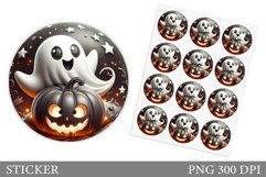 Cute Ghost Sticker Template. Cute Halloween Sticker Design Product Image 1