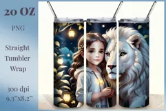 3D Sublimation Tumbler Design / Cute Girl and Lion / Png Product Image 1