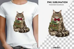 Christmas bookish cat png design for T-shirts Product Image 4