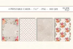 Floral Printable Cards, 4 PNG, Flowers Greeting Cards Product Image 1