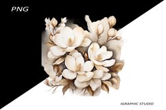 Watercolor Gold Magnolia Clipart, Wedding Flowers Clipart Product Image 1
