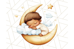 Sleeping Baby on Moon PNG, Cute Night Sky Baby Clipart Png Product Image 4
