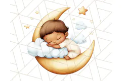 Sleeping Baby on Moon PNG, Cute Night Sky Baby Clipart Png Product Image 4