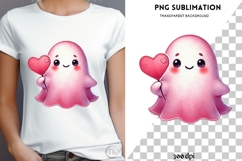 Watercolor Valentine ghost png design for T-shirts Product Image 4