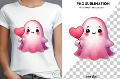 Watercolor Valentine ghost png design for T-shirts Product Image 4