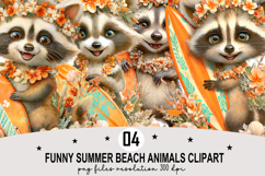 Funny Summer Beach Animals Clipart Watercolor PNG Product Image 1