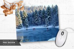 Snowy Forest Path with Snowflakes Falling Mouse Pad PNG Product Image 1