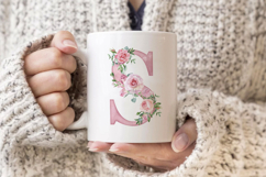 Watercolor pink floral alphabet Product Image 4