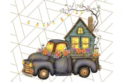 Halloween Cottagecore Truck PNG Clipart, Fall Style Clip Art Product Image 4