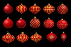 Red and Gold Christmas Ornament Clipart PNG Product Image 2