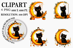 Halloween Black Cat Clipart Watercolor PNG Product Image 1