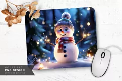 Snowman with Twinkling Fairy Lights and Snowflakes Mouse Pad Product Image 1