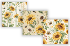 Sunflower Honey Bee Seamless Digital Paper, Floral Botanical Product Image 4