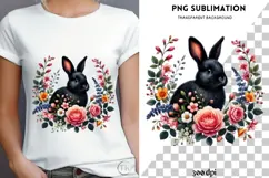 Black rabbit with flowers png design for T-shirts Product Image 4