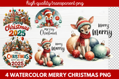 4 Watercolor Merry Christmas PNG | Festive Holiday Product Image 1