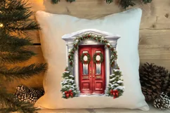 Christmas Door Watercolor Clipart, Christmas Door PNG Product Image 4