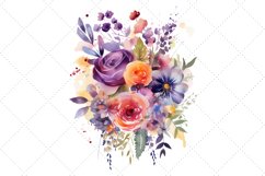 Watercolor Purple Floral Bouquet Clipart Bundle, Transparent Product Image 4