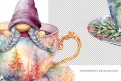 Watercolor Christmas gnome in tea mug, Gnome PNG Product Image 4
