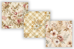 Sand Toile Digital Paper Pack, Vintage Floral Toile, Gingham Product Image 4