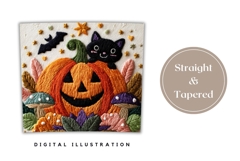 Knitted Halloween Tumbler PNG, Halloween Black Cat Tumbler Product Image 4