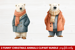 2 Funny Christmas Animals Clipart | Cute Holiday Animal PNG Product Image 1