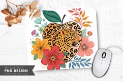 Vibrant Leopard-Patterned Apple Design Mouse Pad PNG Product Image 1