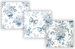 Blue Toile Digital Paper, Coquette Bow Patterns, Preppy Back Product Image 4