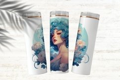 Lady in Blue Floral Skinny Tumbler Wrap Sublimation PNG Product Image 4