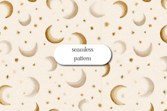 Moon and Stars Seamless Pattern Neutral Celestial Design Product Image 1