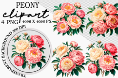 Peony Sublimation Clipart, Watercolor Peony Sublimation Product Image 1