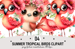 Summer Tropical Birds Clipart Watercolor png Product Image 1