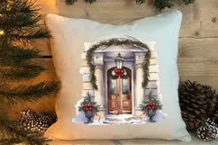 Christmas Door Watercolor Clipart, Christmas Door PNG Product Image 4