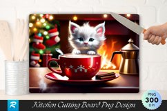 Kitten with Reindeer Antlers and Chocolate Cutting Board PNG Product Image 1