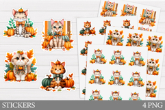 Fall Cat Sticker Printable. Fall Sticker Design Product Image 1