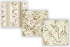 Beige Toile Digital Paper Pack, Vintage Floral Toile Product Image 4