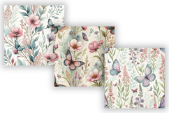 Wildflowers Butterfly Watercolor Pattern, Floral Butterfly Product Image 4