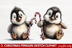 Christmas Penguin Sketch Clipart | Hand-Drawn Holiday Product Image 1