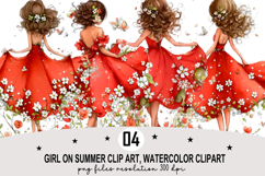 Whimsical Girl Summer Clipart png Watercolor png Product Image 1