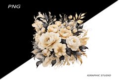 Black and Gold Flowers PNG, Watercolor Floral, Bouquet Product Image 1