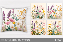 Wildflowers Pillow Sublimation. Flowers Pillow Design Product Image 1