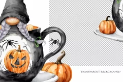 Watercolor Halloween gnome in tea mug, Gnome PNG Product Image 4