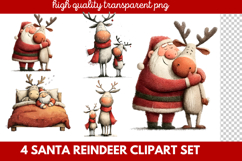 4 Santa Reindeer Clipart Set | Cute Christmas Reindeer PNG Product Image 1