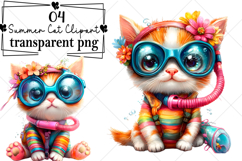 Whimsical Summer Cat Clipart Watercolor PNG Product Image 1
