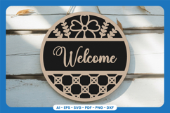 Welcome Round Sign Lasercut - Floral SVG Product Image 1