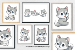 15 Bundle Watercolor Cute Wolf Chibi Nigh Animal Wildlife Product Image 4