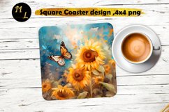 Butterflies and sunflowers Coaster design, Square Coaster Product Image 1