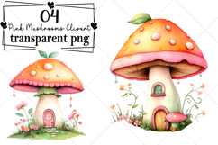 Pink Mushrooms Clipart Watercolor PNG Product Image 1