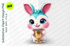 Adorable Furry Bunny Cartoon Holding Golden Trophy Clipart Product Image 1