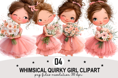 Whimsical Quirky Girl Clipart Watercolor PNG Product Image 1