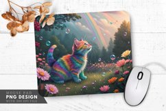Enchanted Rainbow Cat Garden Mouse Pad PNG Design Product Image 1